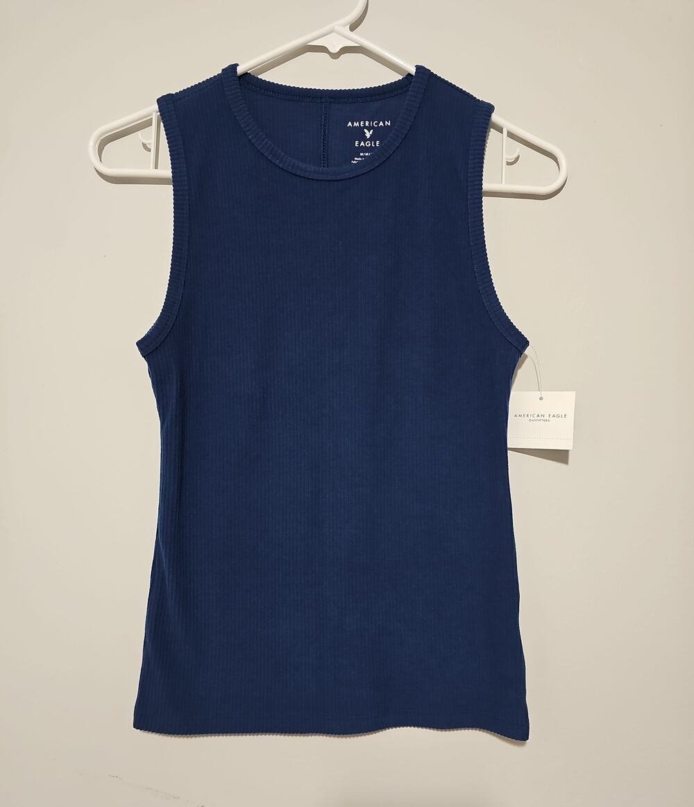 NWT American Eagle Crewneck Tank Top Ribbed Beater Womens Medium Navy Blue